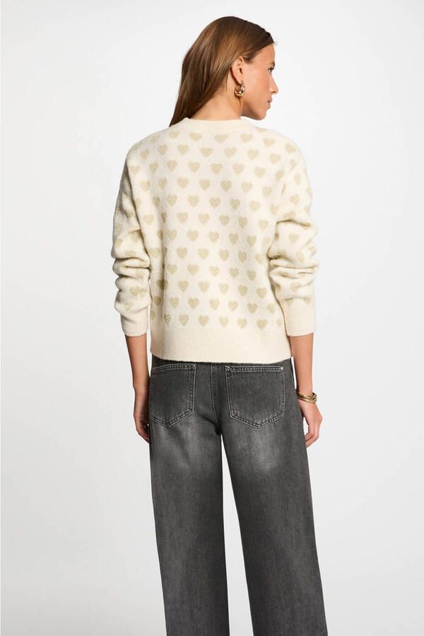 Morgan gebreide trui met wol met hartjes ivoor