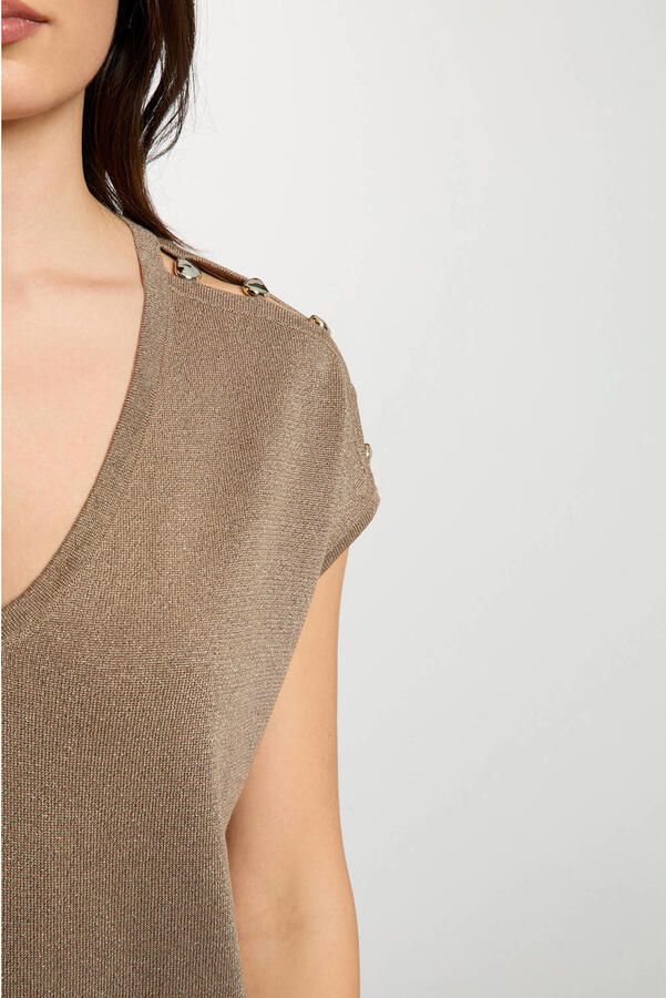 Morgan gemêleerde top met glitters beige - Foto 2
