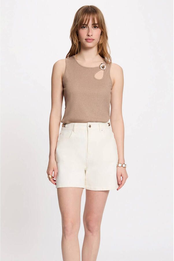 Morgan gemêleerde top met glitters beige