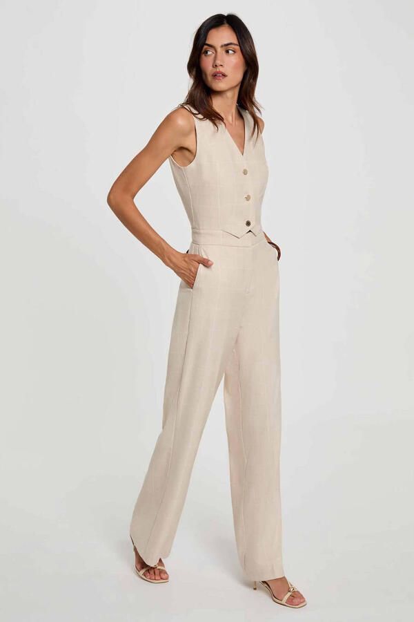 Morgan geruite jumpsuit zand