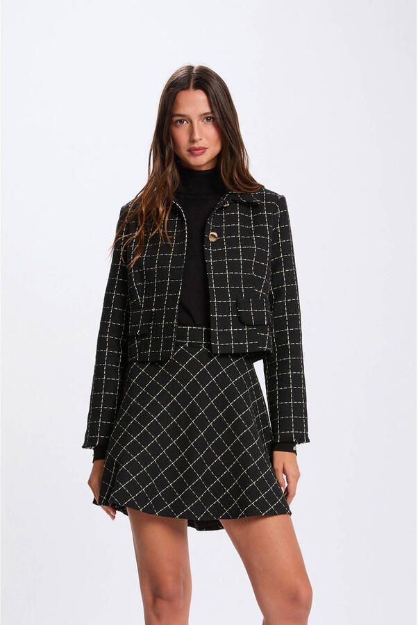 Morgan geruite mini rok met glitter zwart