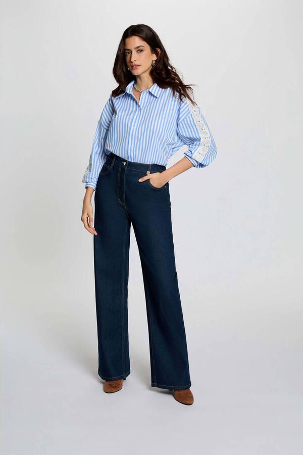 Morgan gestreepte blouse blauw broderie - Foto 2