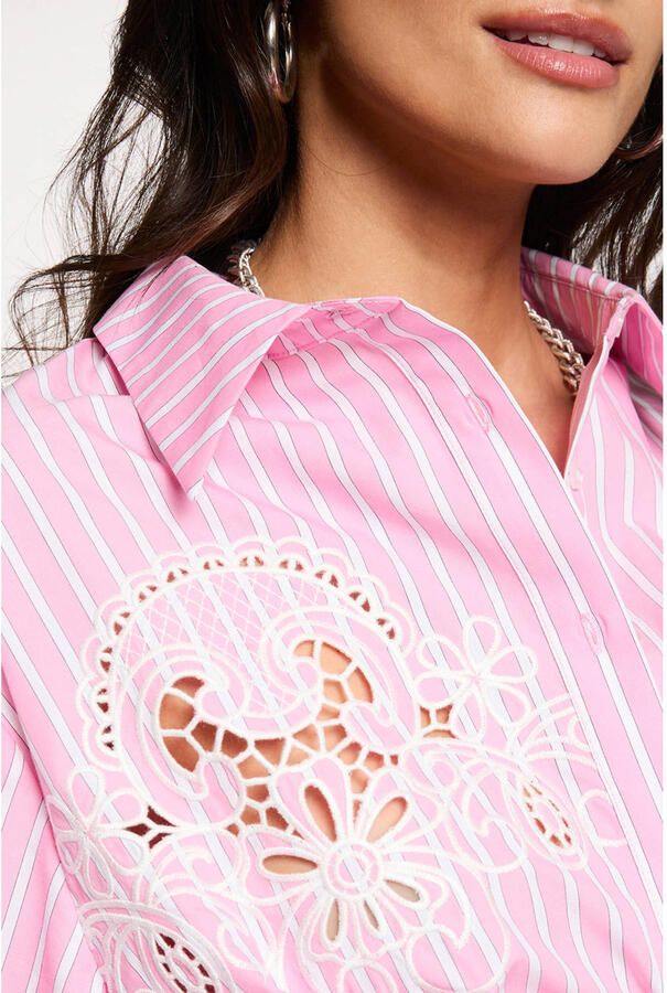 Morgan gestreepte blouse broderie roze - Foto 2