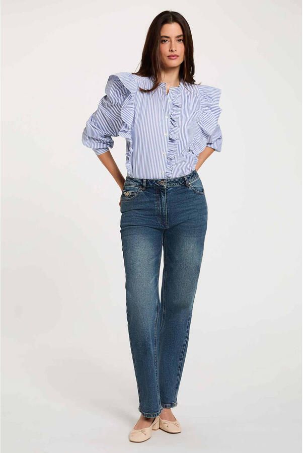 Morgan gestreepte blouse met ruches lichtblauw - Foto 2