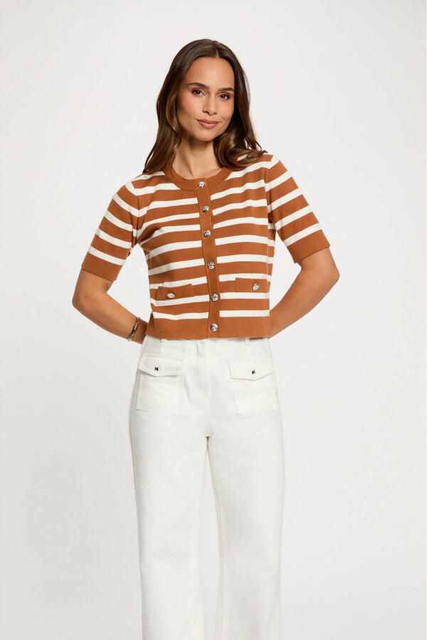 Morgan gestreepte gebreid vest camel