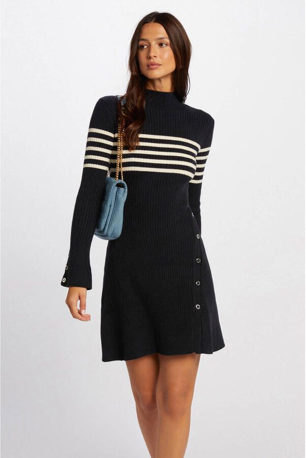 Morgan gestreepte ribgebreide jurk marine ecru - Foto 2