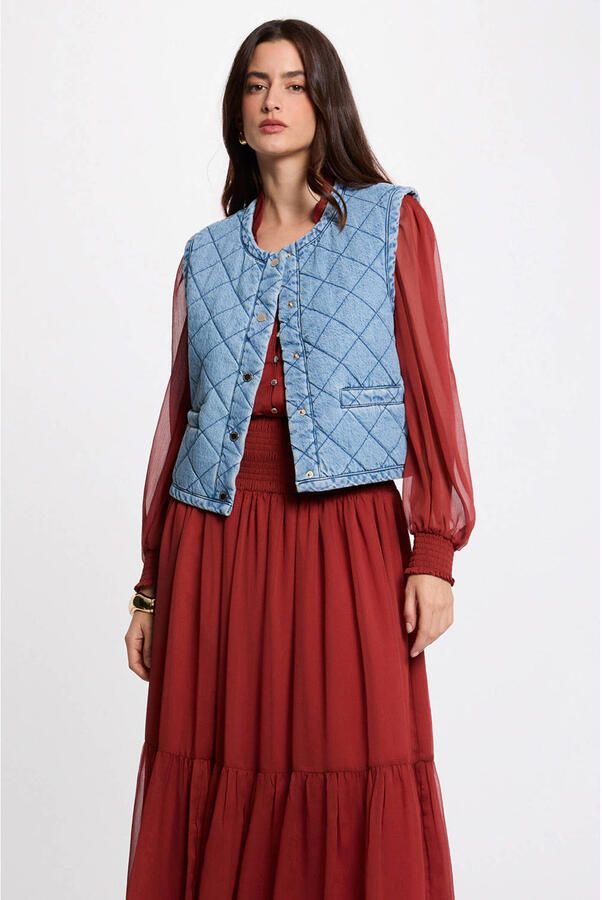 Morgan gilet medium blue denim quilted