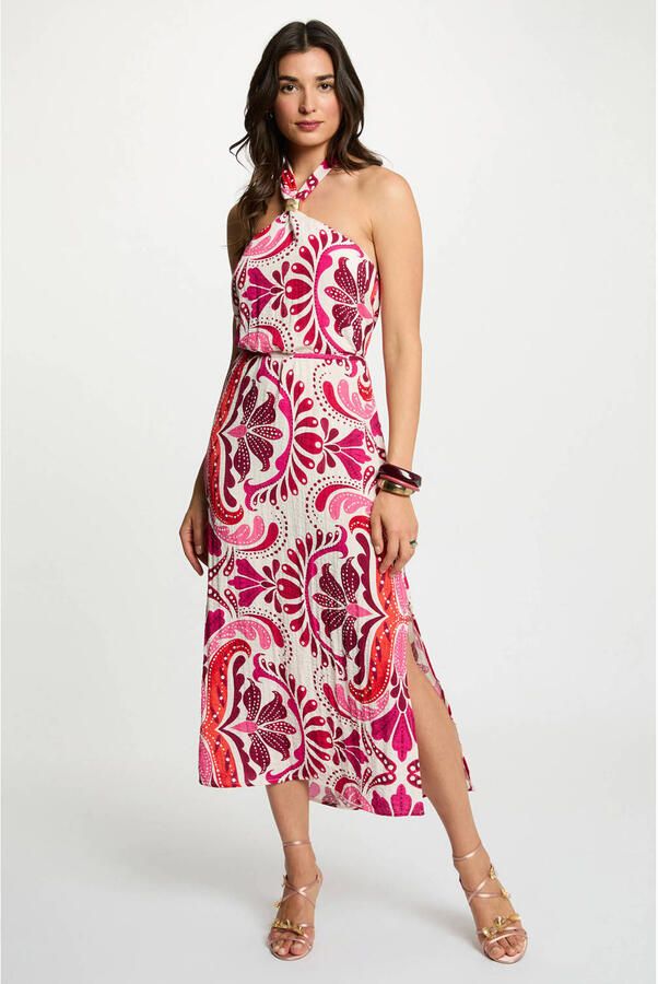 Morgan halterjurk met paisley print ecru