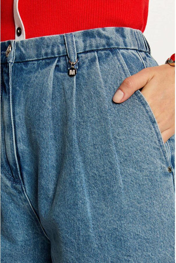 Morgan high waist straight leg denim short met plooien mediumblauw - Foto 2