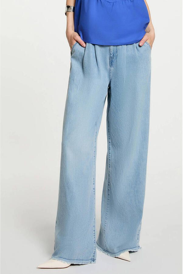 Morgan high waist wide leg jeans met ceintuur lichtblauw