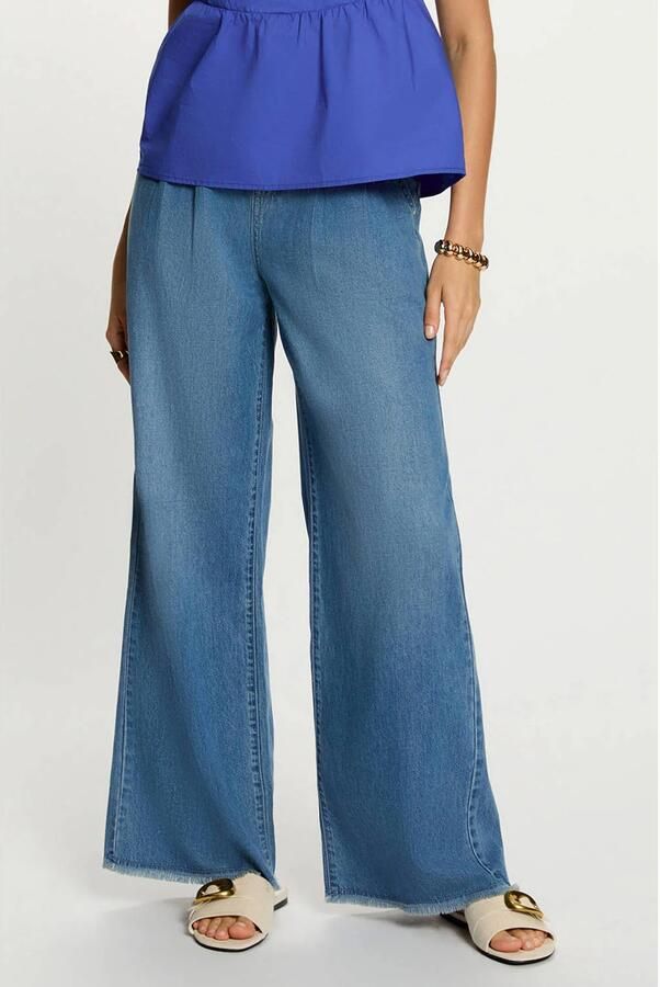 Morgan high wide leg jeans met ceintuur mediumblauw