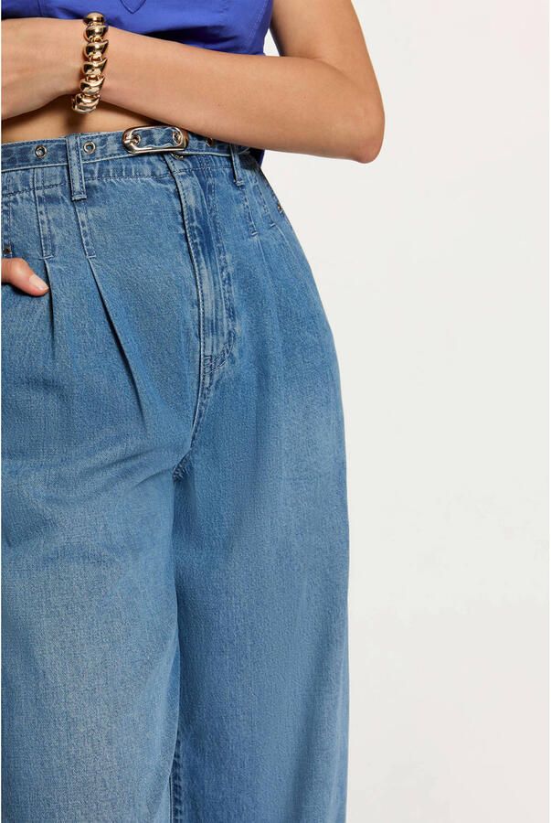Morgan high wide leg jeans met ceintuur mediumblauw - Foto 2