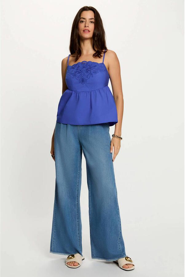 Morgan high wide leg jeans met ceintuur mediumblauw - Foto 3