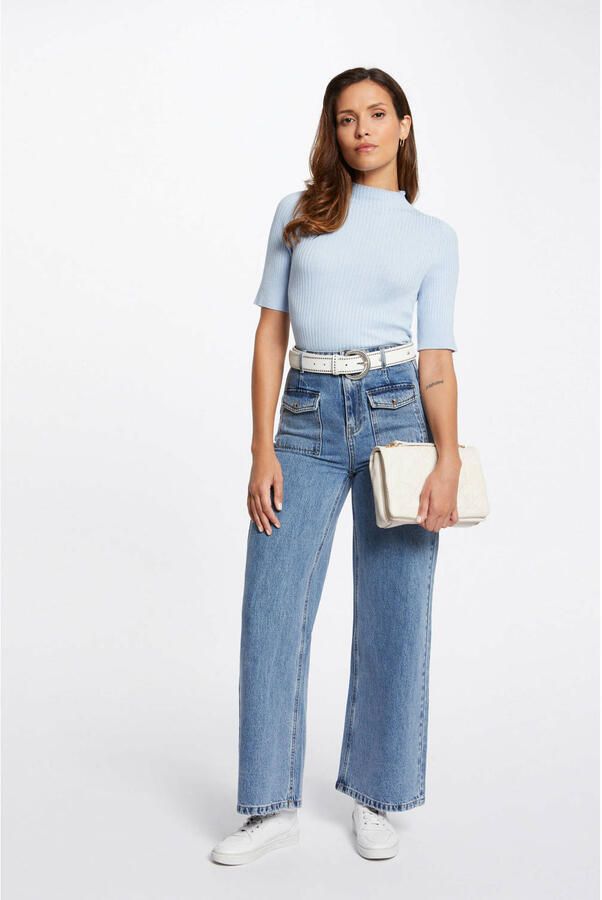 Morgan high waist cropped jeans medium blue denim
