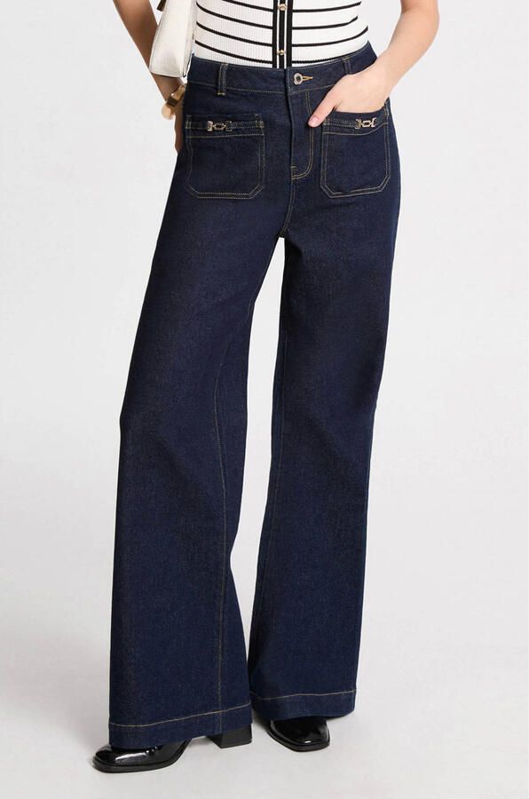 Morgan high waist wide leg jeans dark blue denim