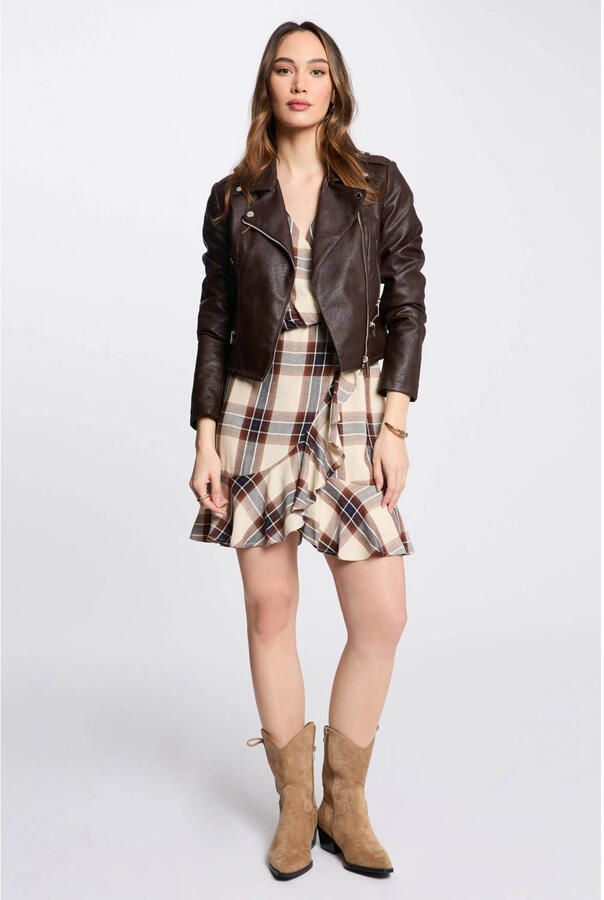 Morgan imitatieleren bikerjack donkerbruin