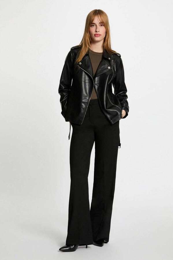 Morgan imitatieleren bikerjack zwart