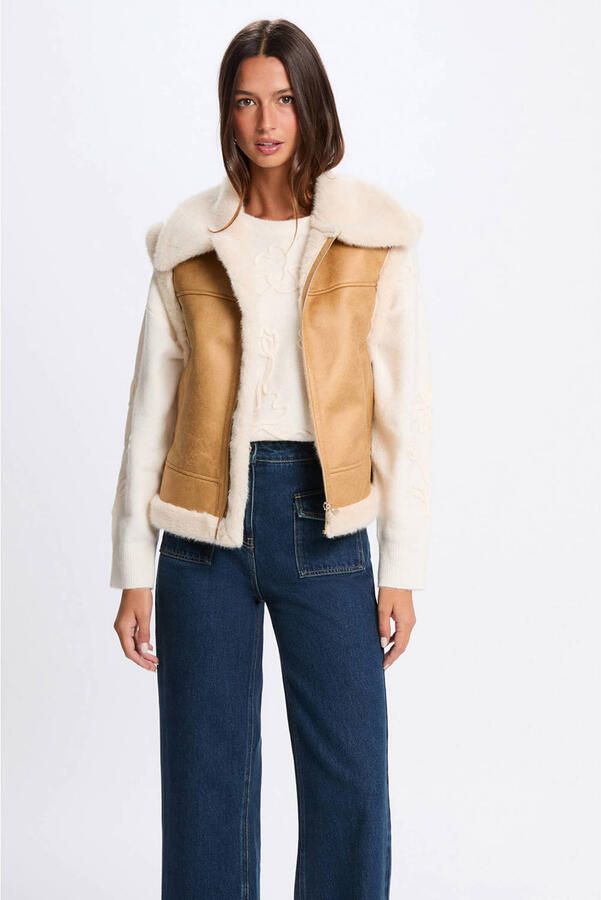 Morgan imitatieleren bodywarmer camel