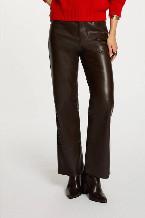 Morgan imitatieleren bootcut regular waist casual broek donkerbruin