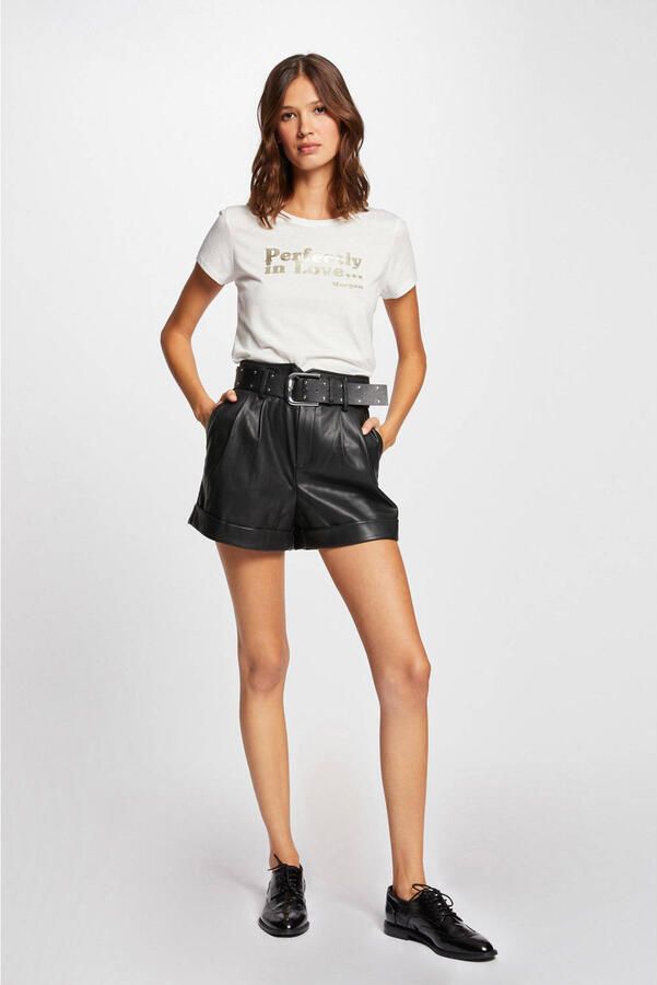 Morgan imitatieleren high waist loose fit korte broek zwart - Foto 3