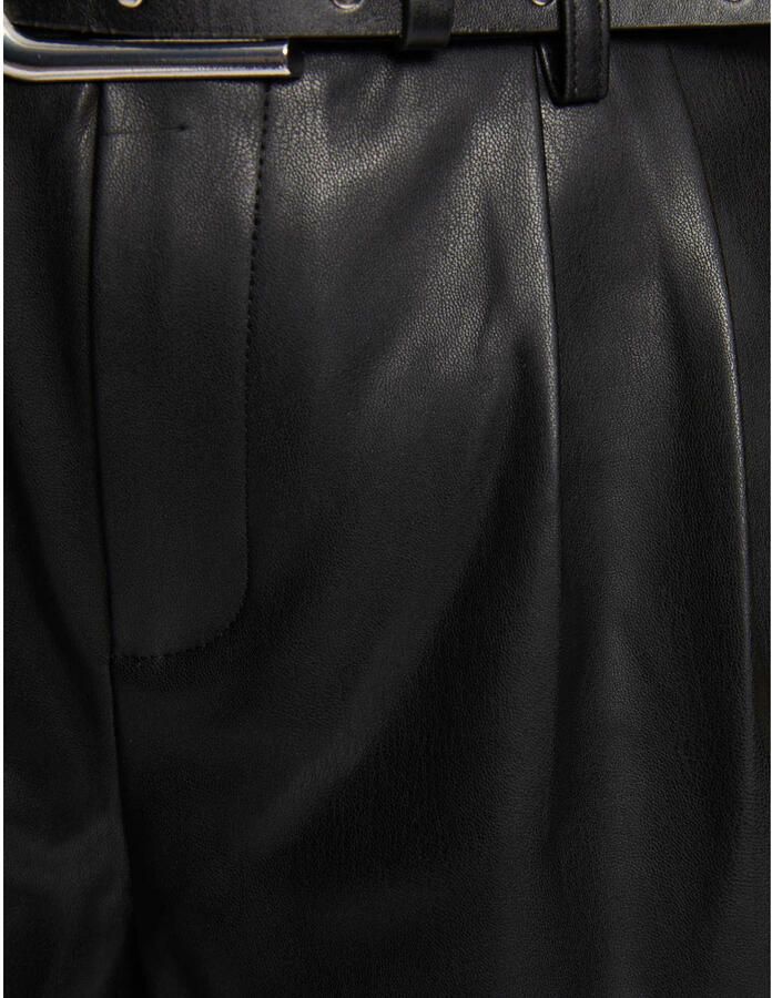 Morgan imitatieleren high waist loose fit korte broek zwart