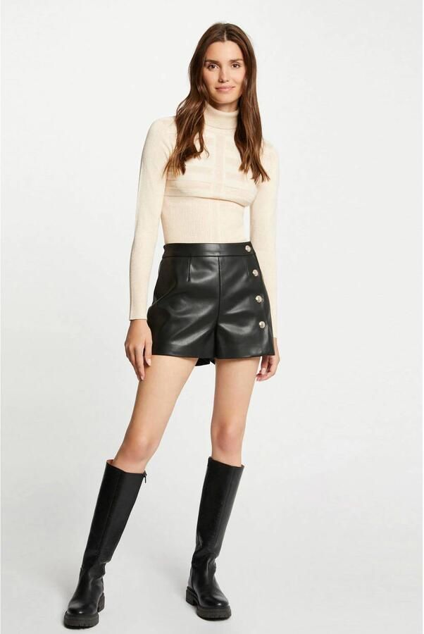 Morgan imitatieleren high waist loose fit short zwart - Foto 3