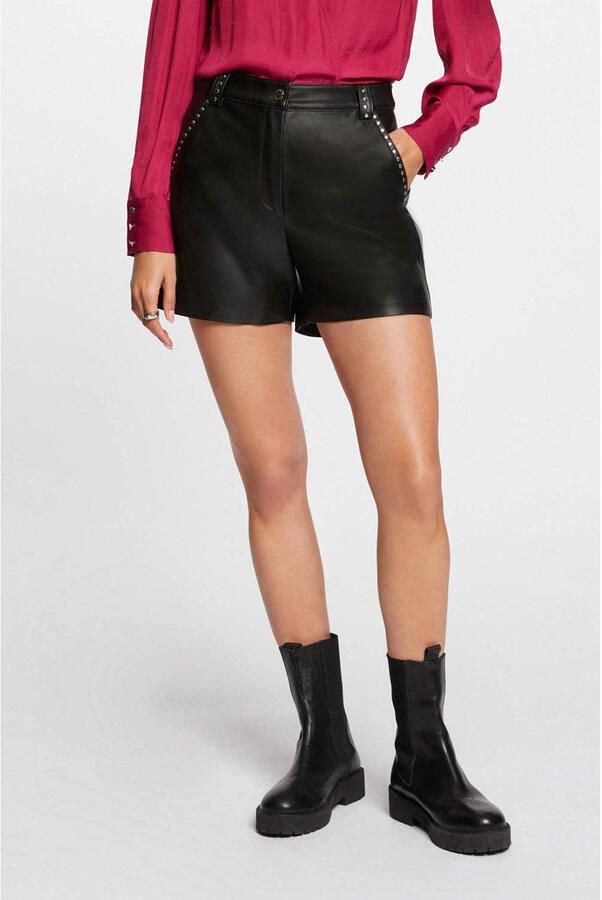 Morgan imitatieleren high waist regular fit short zwart - Foto 3