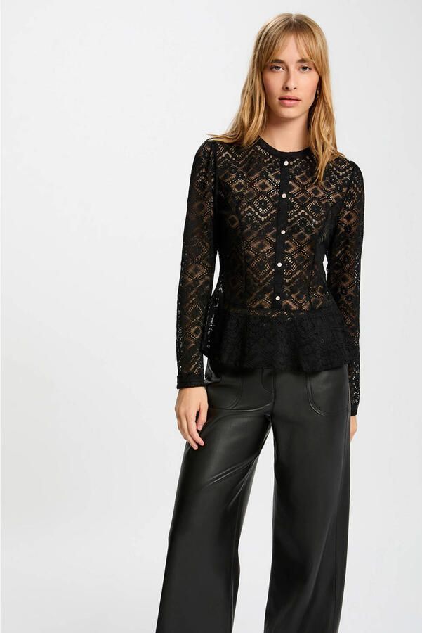 Morgan kanten peplum top zwart