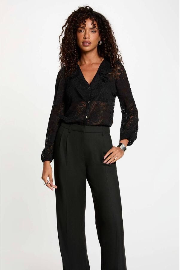 Morgan kanten semi-transparante blouse met ruches zwart