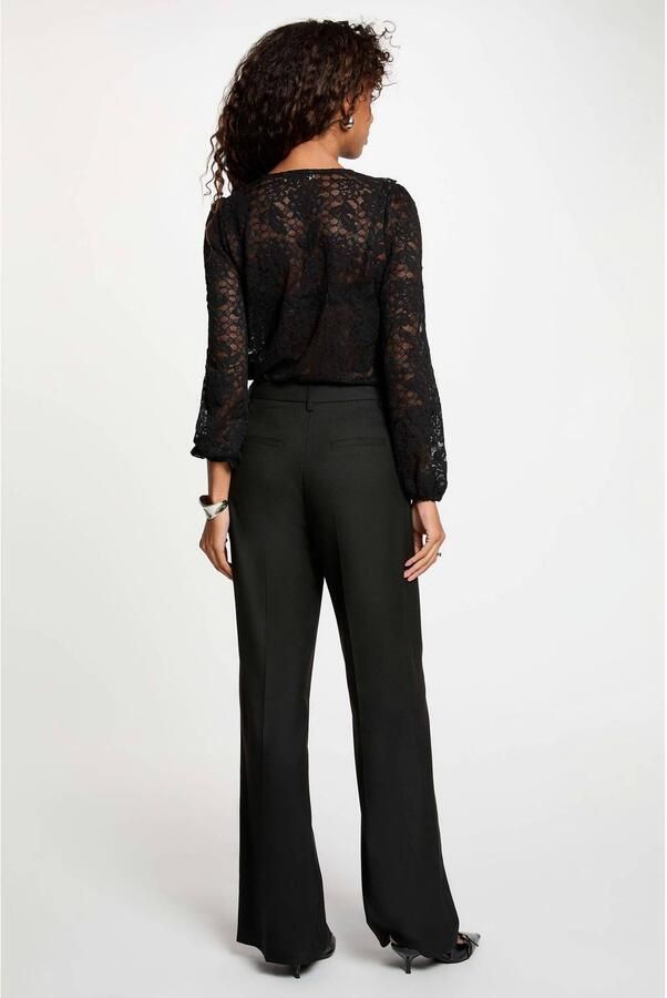 Morgan kanten semi-transparante blouse met ruches zwart - Foto 2