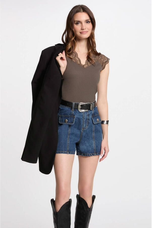 Morgan kanten top kakigroen - Foto 3