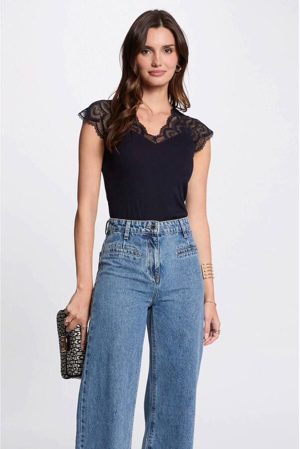Morgan kanten top marineblauw