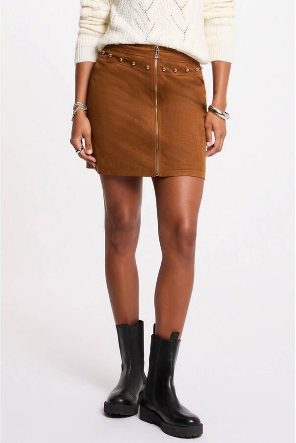 Morgan kokerrok in suèdelook cognac