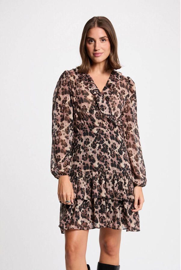 Morgan korte jurk met panterprint met glitter bruin