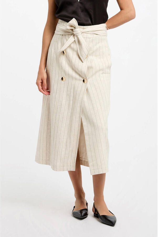 Morgan linnen wikkelrok beige