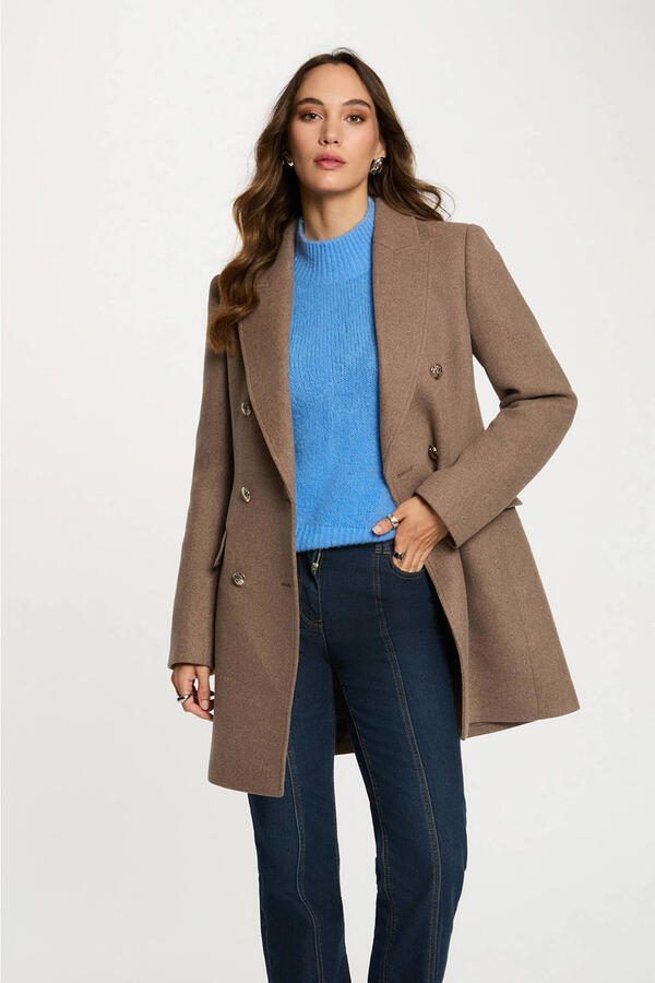 Morgan manteljas met wol taupe