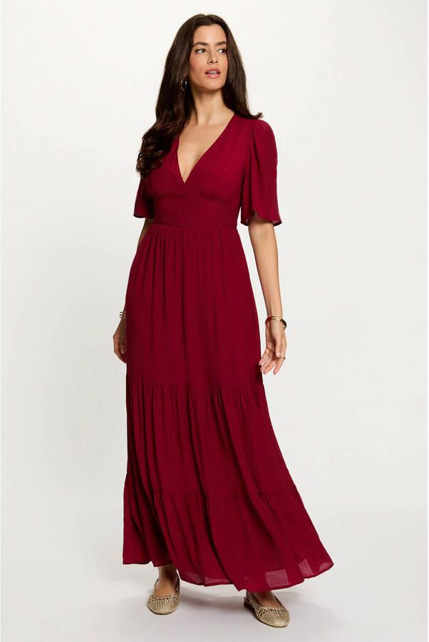 Morgan maxi jurk met open rug donkerrood