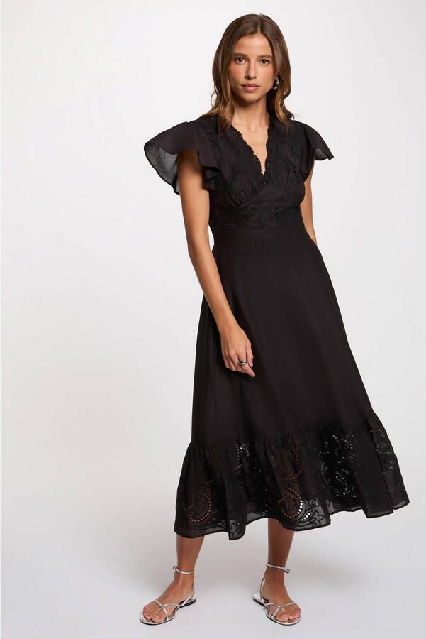Morgan midi jurk broderie zwart