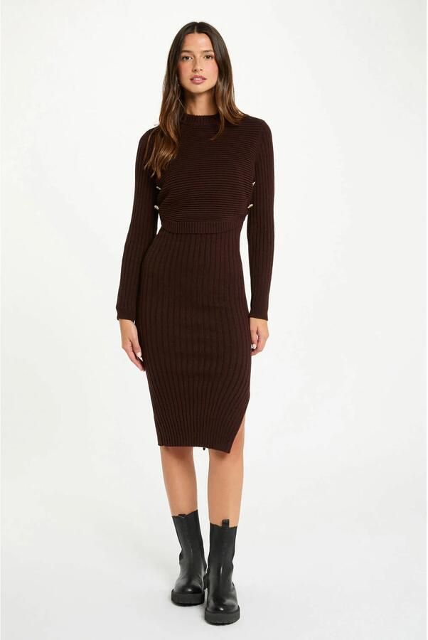 Morgan midi jurk donkerbruin