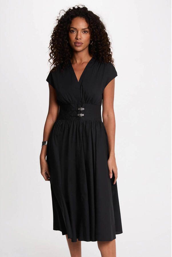 Morgan midi jurk met ceintuur zwart