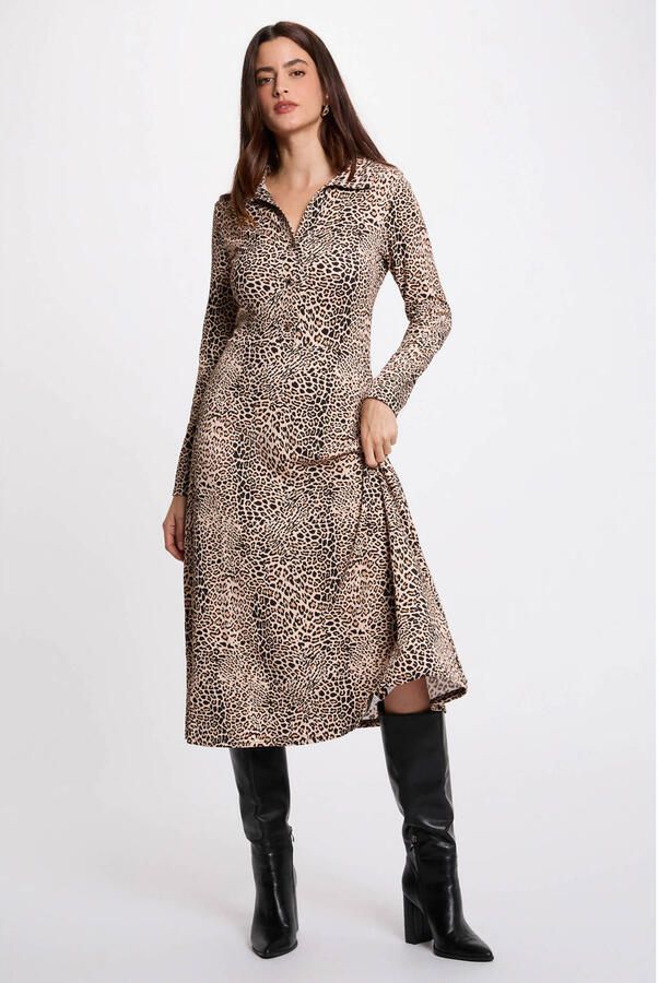 Morgan midi jurk met panterprint ecru