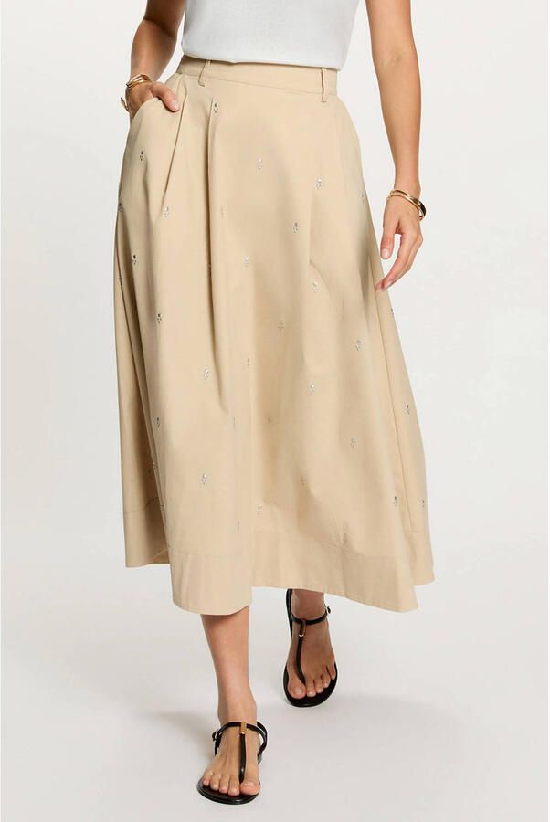 Morgan midi rok met studs beige