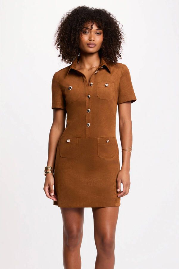 Morgan mini jurk in suèdelook cognac