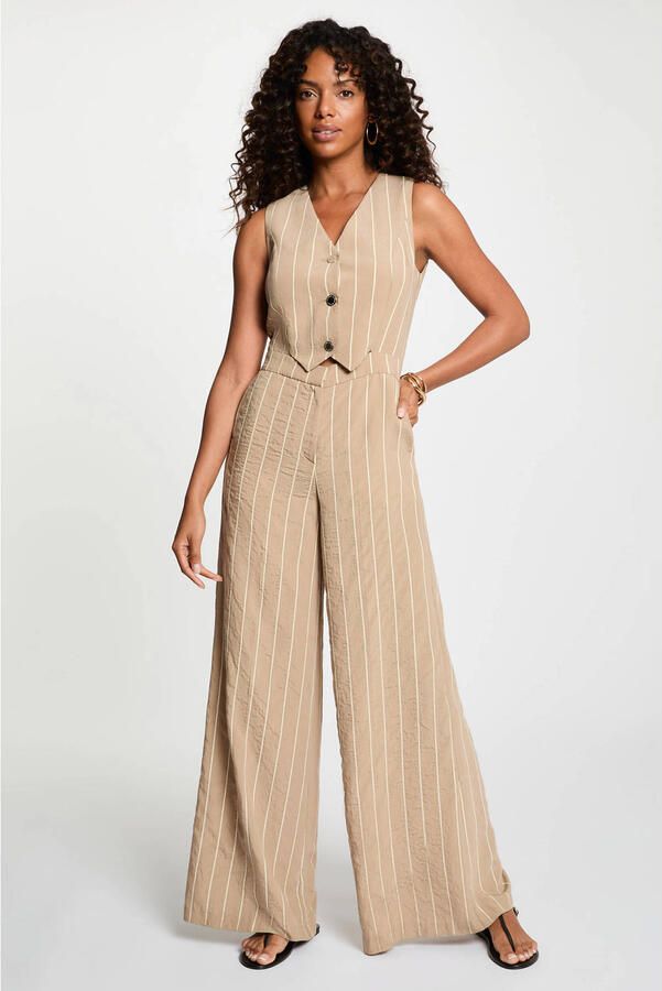 Morgan modaal gestreepte jumpsuit taupe