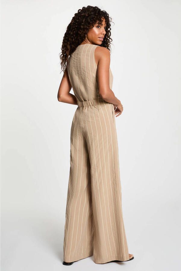 Morgan modaal gestreepte jumpsuit taupe - Foto 3