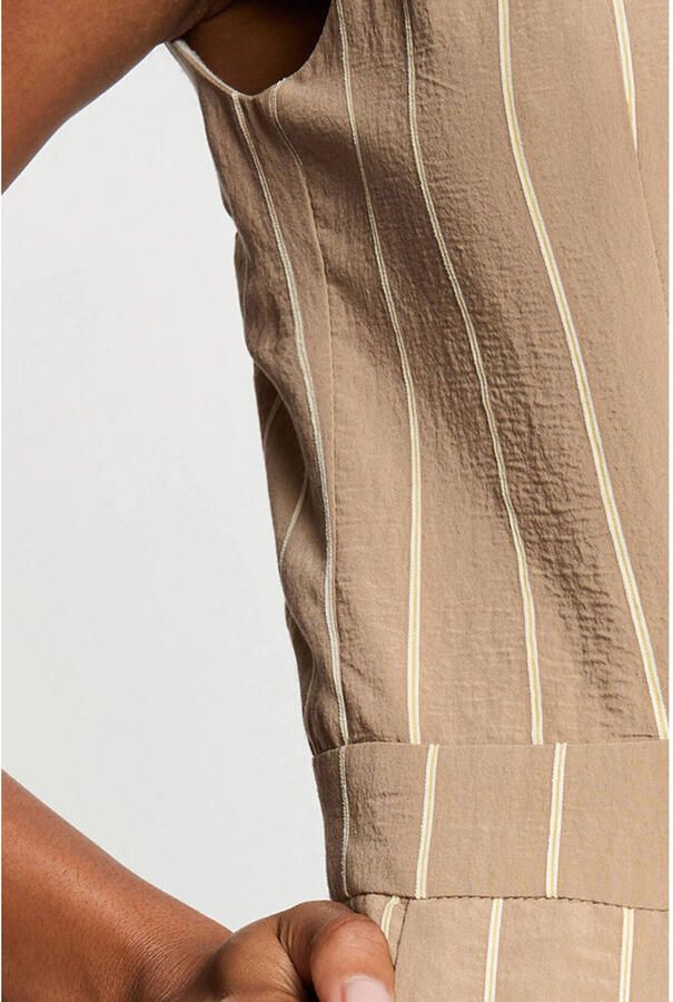 Morgan modaal gestreepte jumpsuit taupe - Foto 2