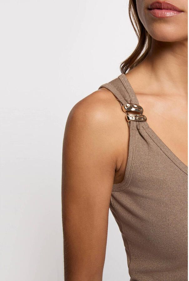 Morgan mouwloze top met glitters beige - Foto 2