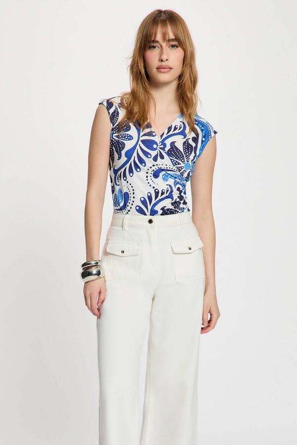 Morgan mouwloze top met paisley print ecru
