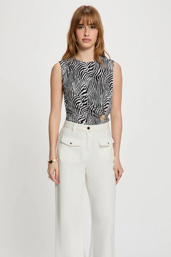 Morgan mouwloze top met zebraprint zwart