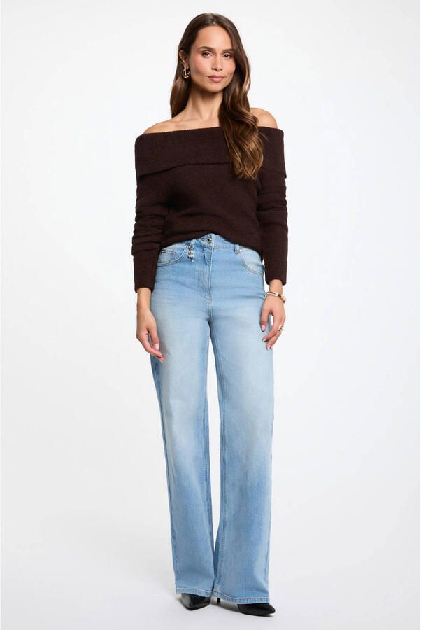 Morgan off shoulder gebreide trui donkerbruin - Foto 2